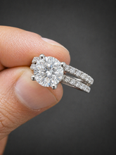 Load image into Gallery viewer, Round Cut Moissanite Engagement Ring And Matching Band Bridal Set Hidden Halo Style Wedding Ring Set 14k White Gold Ring Set 2.00ctw