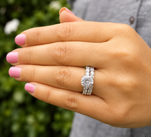 Load image into Gallery viewer, Round Cut Moissanite Engagement Ring And Matching Band Eternity Style Women's 14k Solid White Gold Bridal Set Eternity Wedding Set 6.00ctw