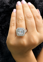 Load image into Gallery viewer, Asscher Cut Moissanite and Round Cut Cvd Diamonds Engagement Ring Bezel Set Wedding Ring Halo Style Bridal Ring 14k Solid White Gold 4.60ctw