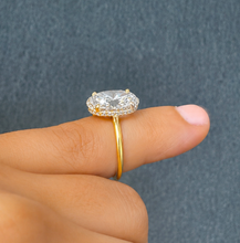 Load image into Gallery viewer, IGI Certified Oval Shape And Round Cut Diamond Engagement Ring Inner Halo Style Wedding Ring Women's Bridal Ring 14K Yellow Gold 4.15ctw