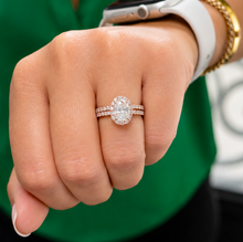 Load image into Gallery viewer, Oval Shape And Round Cut Sides Diamonds Engagement Ring And Matching Band Set Halo Style Bridal Set IGI Certified 14k Solid Rose Gold 2.00