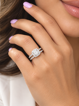 Load image into Gallery viewer, Cushion Cut Moissanite and Round Cut Sides Engagement Ring And Matching Band In 14K Solid White Gold Halo Style Wedding Bridal Set 1.75ctw