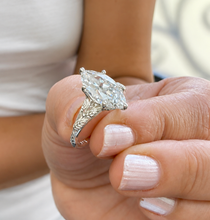 Load image into Gallery viewer, Marquise Cut Diamond Engagement Ring Set In IGI Certified 14k Solid White Gold Antique Filigree Style Wedding Bridal Ring 3.00ct