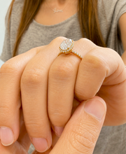 Load image into Gallery viewer, Oval Shape Moissanite Center And Round Cut Sides Engagement Ring Halo Style 14k Yellow Gold Wedding Ring Bridal Propose Ring 2.50ctw
