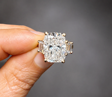 Load image into Gallery viewer, Cushion Cut Center And Trapezoid Shape Sides Diamond Engagement Ring IGI Certified 14k Solid White Gold Three Stone Style Ring 6.00ctw G-VS2