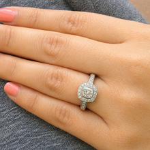 Load image into Gallery viewer, Cushion Cut Moissanite And Round Cut Sides Engagement Ring Bezel Set In 14k Solid White Gold Halo Filigree Style Bridal Wedding Ring 1.70ctw