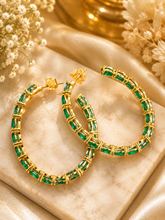 Load image into Gallery viewer, Pear Shape Green Emerald Hoop Earrings Prong set Inside Out Style 14k Solid Yellow Solid Gold Huge 8.00ctw Bridal Wedding Gift For Her