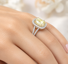Load image into Gallery viewer, Round Cut Simulated Fancy Yellow And Cvd Round Cut Sides Diamond Engagement Ring 14k Solid White And Yellow Gold Bridal Wedding Halo 4.00ctw