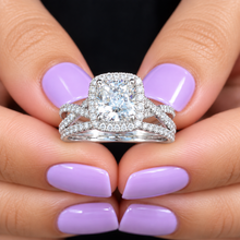 Load image into Gallery viewer, GIA Certified Cushion Cut And Round Cut Natural Diamond Engagement Ring And Band Twisted Shank 14k White Gold Halo Wedding Set 2.40ctw