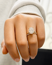 Load image into Gallery viewer, Oval cut Moissanite And Round Cut Sides Engagement Ring And Matching Band 14k Solid Yellow Gold Bridal Ring Solitaire Wedding Ring 5.20ctw