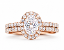 Load image into Gallery viewer, Oval Shape And Round Cut Sides Diamonds Engagement Ring And Matching Band Set Halo Style Bridal Set IGI Certified 14k Solid Rose Gold 2.00