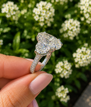 Load image into Gallery viewer, Oval Shape Center And Half Moon Shape Sides Diamond Engagement Ring IGI Certified 14k Solid White Gold Three Stone Style Ring 6.25ctw
