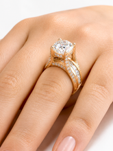 Load image into Gallery viewer, Cushion Cut Moissanite And Round Cut Sides Engagement Ring Set In 14k Solid Yellow Gold Bridal Ring Hidden Halo Style Wedding Ring 4.50ctw