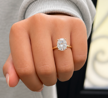 Load image into Gallery viewer, Oval Shape Moissanite Engagement Ring Solitaire Four Prong Set Bridal Wedding Ring For Her Minimalist Design 14k Solid Yellow Gold 5.00ct