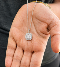 Load image into Gallery viewer, Cushion Cut IGI Certified And Round Cut Side Diamond Pendant And Chain Double Halo Style 14k White Gold Necklace And Chain Wedding Gift 2.50