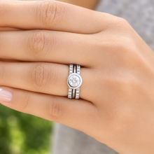 Load image into Gallery viewer, Round Cut Diamond Engagement Ring And Two Matching Bands IGI Certified 14k Solid White Gold Halo Bezel Set Style Wedding Set For Her 1.80ctw