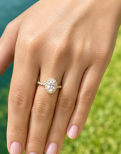 Load image into Gallery viewer, Oval Shape Center and Round Cut Sides IGI Certified Diamond Engagement Ring Halo 14k Solid Yellow Gold Wedding Bridal Ring For Her 2.00ctw