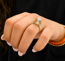 Load image into Gallery viewer, Cushion Cut Moissanite And Round Cut Sides Engagement Ring Set In 14k Solid Yellow Gold Bridal Ring Hidden Halo Style Wedding Ring 4.50ctw