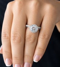 Load image into Gallery viewer, GIA Certified Natural Round Cut Diamond Engagement Ring And Matching Band Halo Wedding Set Women's Stunning 14k solid white gold 1.80ctw