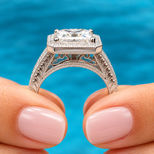 Load image into Gallery viewer, Princess Cut And Round Cut Diamond Engagement Ring IGI Certified 14k White Gold Halo Antique Style Wedding Ring 3.70ct G-VS2