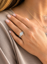 Load image into Gallery viewer, Round Cut Moissanite Engagement Ring And Two Matching Band Bridal Set Women's Wedding Ring and Band In 14k Solid White Gold Ring Set 3.70ctw