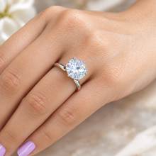 Load image into Gallery viewer, Round Cut Diamond Engagement Ring Crown Prong Style Solitaire IGI Certified Split Shank 14k Solid White Gold Wedding Bridal Ring 5.00ct