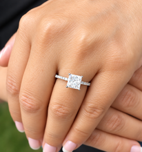 Load image into Gallery viewer, Princess Cut Moissanite and Round Cut Sides Engagement Ring Wedding Bridal Ring Anniversary Ring Half Eternity 14K Solid White Gold 1.70ctw