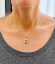 Load image into Gallery viewer, Cushion Shape Natural Yellow Citrine And Round Cut Natural Diamonds Pendent And Chain Necklace Double Halo Style Gift 14k White Gold 2.50ctw