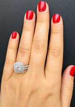 Load image into Gallery viewer, Cushion Cut Diamond And Round Cut Sides Engagement Ring And Matching Band Double Halo Bridal Set 14k Solid White Gold Wedding Set 2.00ctw