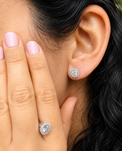 Load image into Gallery viewer, Round Cut Cvd Diamond Studs Earrings Screw Backs Prong Set With Round Cut Diamonds Halo Style In 14k Solid White Gold Gift For Her 1.40ctw