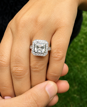 Load image into Gallery viewer, Asscher Cut Moissanite and Round Cut Cvd Diamonds Engagement Ring Bezel Set Wedding Ring Halo Style Bridal Ring 14k Solid White Gold 4.60ctw