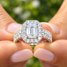 Load image into Gallery viewer, GIA Certified Emerald And Round cut Natural Diamond Engagement Ring And Band Wedding Bridal Set Halo Deco 14k Solid White Gold 2.00ctw