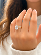 Load image into Gallery viewer, Oval cut Moissanite And Round Cut Sides Engagement Ring And Matching Band 14k Solid Yellow Gold Bridal Ring Solitaire Wedding Ring 5.20ctw