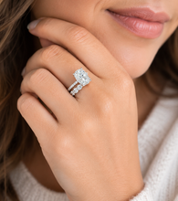 Load image into Gallery viewer, Elongated Cushion Cut And Round Cut Sides Diamond Engagement Ring And Matching Band IGI Certified 14K Solid Whie Gold Wedding Ring 5.00ctw