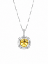 Load image into Gallery viewer, Cushion Shape Natural Yellow Citrine And Round Cut Natural Diamonds Pendent And Chain Necklace Double Halo Style Gift 14k White Gold 2.50ctw