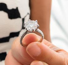 Load image into Gallery viewer, Round Cut Moissanite Engagement Ring Solitaire Bridal Ring Crown Prongs Filigree Style Shank Wedding ring Solitaire 14k White Gold 3.00ct