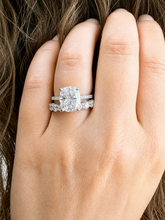 Load image into Gallery viewer, Elongated Cushion Cut And Round Cut Sides Diamond Engagement Ring And Matching Band IGI Certified 14K Solid Whie Gold Wedding Ring 5.00ctw