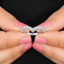 Load image into Gallery viewer, Round Cut Cvd Diamonds Band Anniversary V Shape Bridal Filigree Style Half Eternity Stackable Matching Band For Her 14k White Gold 0.70ctw