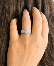 Load image into Gallery viewer, Round Cut Moissanite Engagement Ring And Two Matching Band Bridal Set Women's Wedding Ring and Band In 14k Solid White Gold Ring Set 3.70ctw