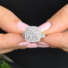 Load image into Gallery viewer, Cushion Cut Moissanite And Cvd Diamonds Engagement Ring Double Halo Split Shank Design Bridal Wedding Ring In 14k White Gold 2.30ctw