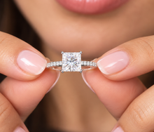 Load image into Gallery viewer, IGI Certified Princess Cut Center And Round Cut Sides Diamond Engagement Ring Minimalist Wedding Anniversary Ring 14k Solid White Gold 1.70