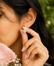 Load image into Gallery viewer, Round Cut Cvd Diamond Studs Earrings Screw Backs Prong Set With Round Cut Diamonds Halo Style In 14k Solid White Gold Gift For Her 1.40ctw
