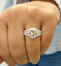 Load image into Gallery viewer, Natural Round Cut Morganite Ring And Cvd Round Cut Side Diamond Ring 14k Solid White Gold Wedding Ring Halo Bridal Engagement Ring 3.25ctw