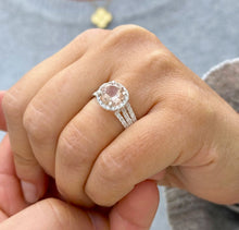 Load image into Gallery viewer, Natural Round Cut Morganite Ring And Cvd Round Cut Side Diamond Ring 14k Solid White Gold Wedding Ring Halo Bridal Engagement Ring 3.25ctw