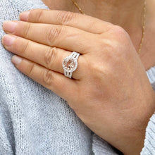 Load image into Gallery viewer, Natural Round Cut Morganite Ring And Cvd Round Cut Side Diamond Ring 14k Solid White Gold Wedding Ring Halo Bridal Engagement Ring 3.25ctw
