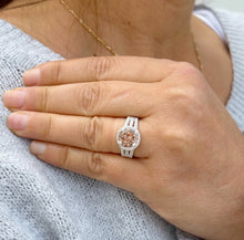 Load image into Gallery viewer, Natural Round Cut Morganite Ring And Cvd Round Cut Side Diamond Ring 14k Solid White Gold Wedding Ring Halo Bridal Engagement Ring 3.25ctw