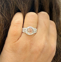 Load image into Gallery viewer, Natural Round Cut Morganite Ring And Cvd Round Cut Side Diamond Ring 14k Solid White Gold Wedding Ring Halo Bridal Engagement Ring 3.25ctw