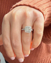 Load image into Gallery viewer, Cushion Cut Moissanite and Round Cut Engagement Ring Bezel Set 14k Solid And Heavy White Solid Gold Three Piece 2.20ctw