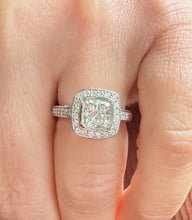 Load image into Gallery viewer, Cushion Cut Moissanite and Round Cut Engagement Ring Bezel Set 14k Solid And Heavy White Solid Gold Three Piece 2.20ctw