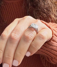 Load image into Gallery viewer, Cushion Cut Moissanite and Round Cut Engagement Ring Bezel Set 14k Solid And Heavy White Solid Gold Three Piece 2.20ctw